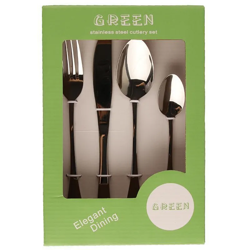 High quality European style reusable restaurant 24pcs stainless steel knife, fork and spoon set for lunch