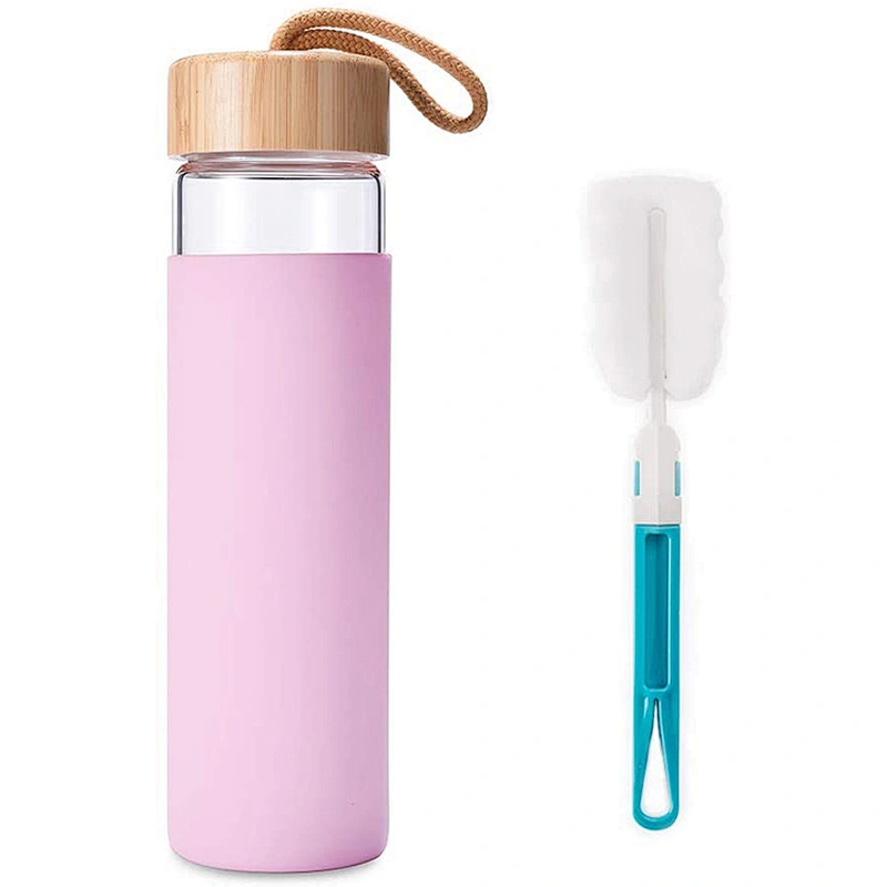 Hot Selling Customized Gym Sport Vacuum Insulated Glass Drinking Water Bottle With Bamboo Wood Cover