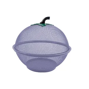 Wholesale new arrival kitchen creative metal round storage vegetables wire fruit basket with lid