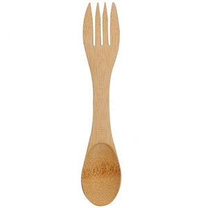 Union Source  natural eco friendly safety mini baby feeding 2 in 1 wooden bamboo fork with spoon
