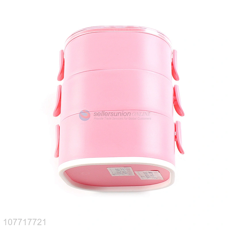 China Fabrication Cute High Quality Pink 3 Layer Plastic Lunch Box Airtight Food Storage Containers