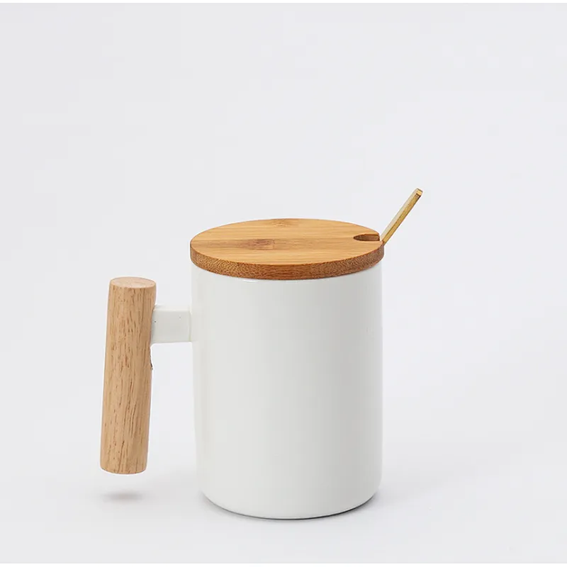 Unionsource Creatively New Designed Coffee Ceramic Mug With Wood Handle And Lid