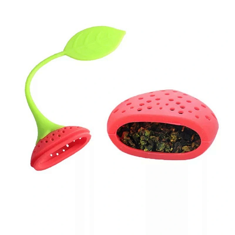 Unionsource Wholesale household strawberry shaped lovely silicone tea strainer with leaves the handle
