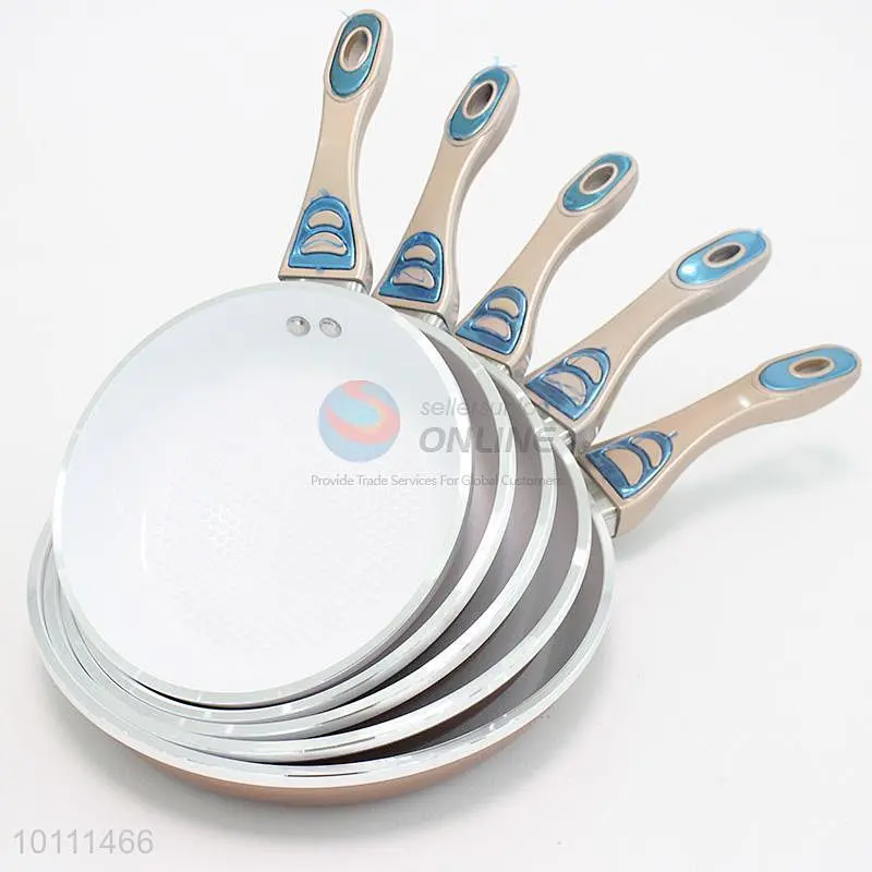 Good Quality 5 Sizes Ceramic Non-Stick Wok Burner Frying Pan With Long Rose Golden Handle