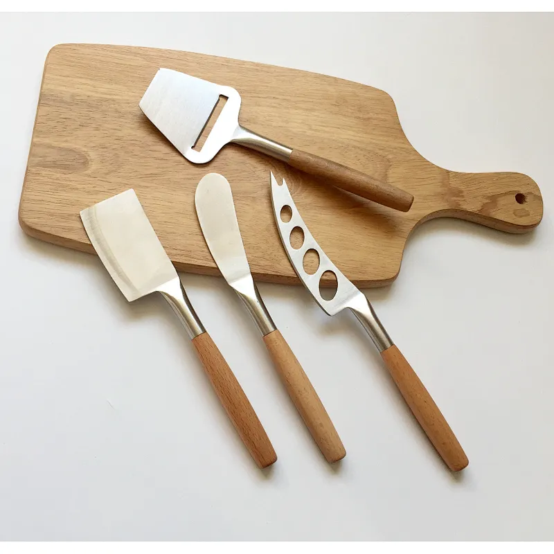 Unionsource 3 Pieces Kitchen Tool Stainless Cheese Spreader Knife Set With Bamboo Handle
