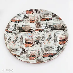 Hot Sale Chinese Manufacturers Baking Red Woven Printing Dishes Ceramic Porcelain Plates For Food