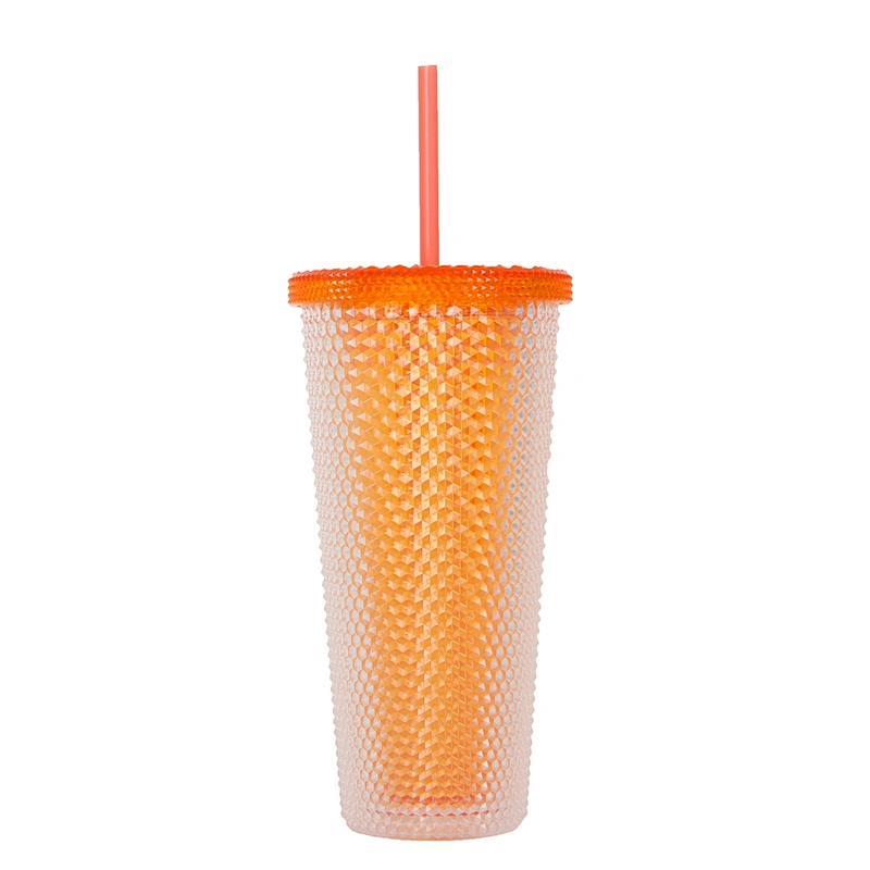 BPA Free Double Wall Stainless Steel Insulated Matte Color Studded Tumbler Cups With Lid Straw