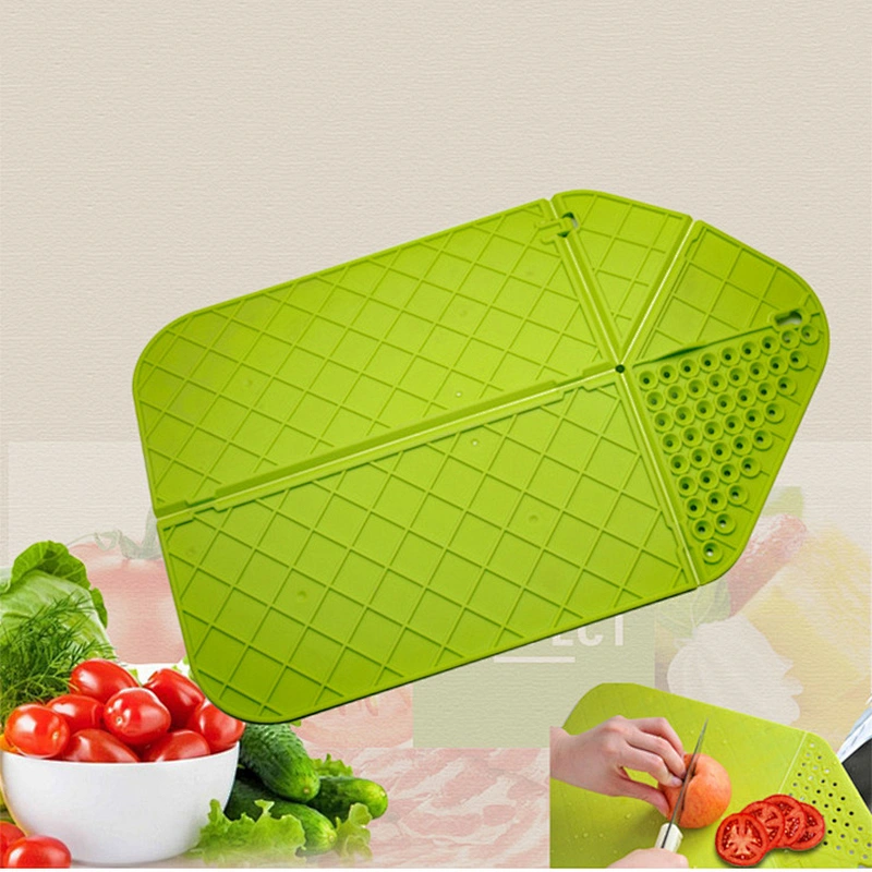 Square shape kitchen pp foldable plastic chopping cutting board with colander