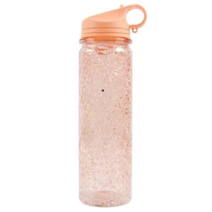 Factory price Dust-proof Double Wall Ice cooling Tritan outdoor Plastic Water Bottle with Folding handle Straw Spouted Cup