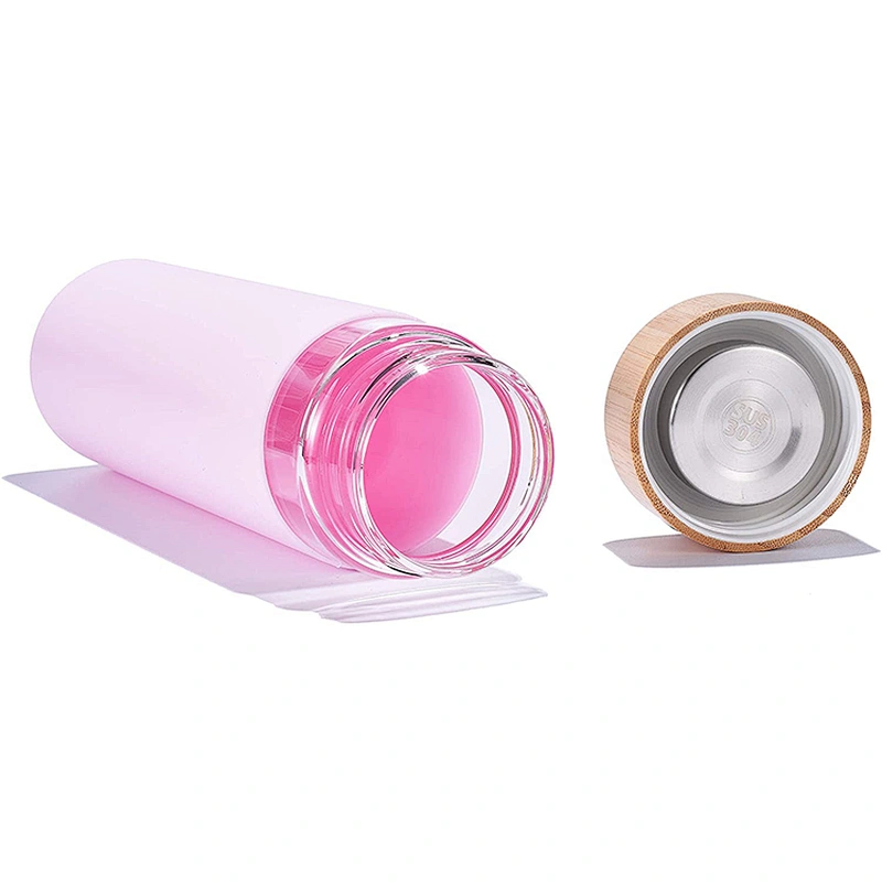 Hot Selling Customized Gym Sport Vacuum Insulated Glass Drinking Water Bottle With Bamboo Wood Cover