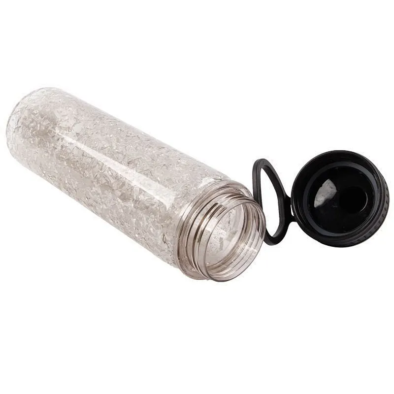 China manufacturer 500ML Double-layer Straw Spouted Cup Ice cooling Tritan outdoor Plastic Water Bottle with Folding handle