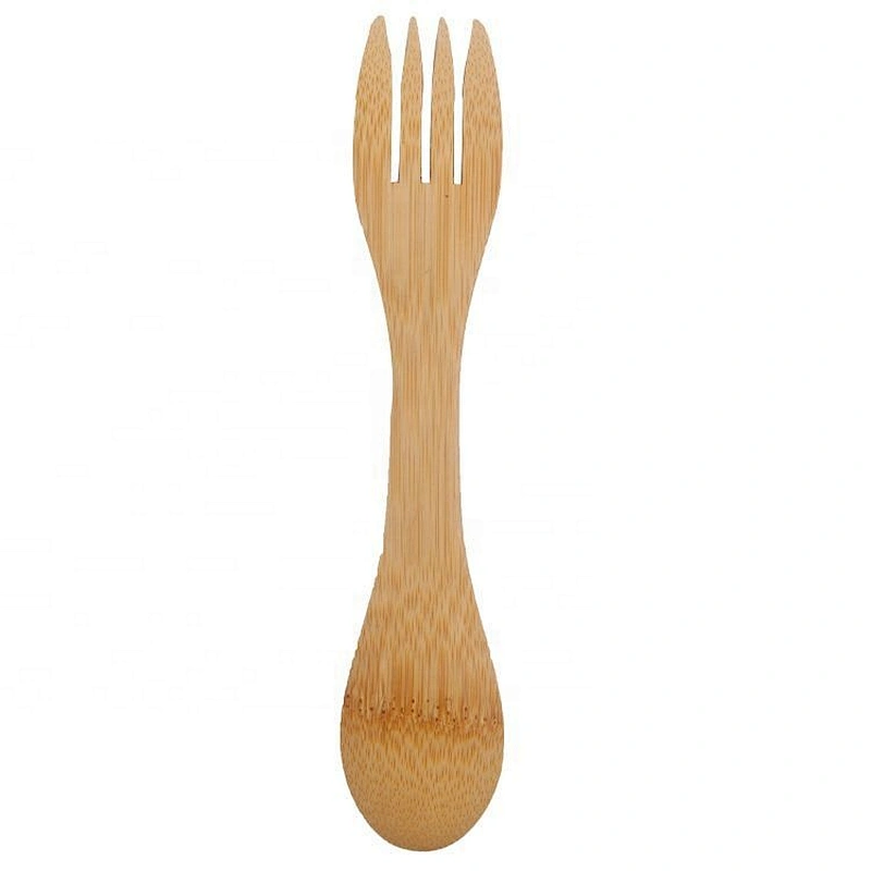 Union Source  natural eco friendly safety mini baby feeding 2 in 1 wooden bamboo fork with spoon