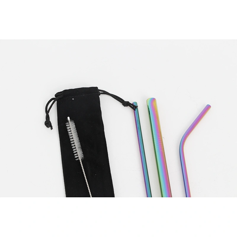 Eco Friendly Customized Reusable Food Grade Rainbow Color Stainless Steel Drinking Straws Set With Brush