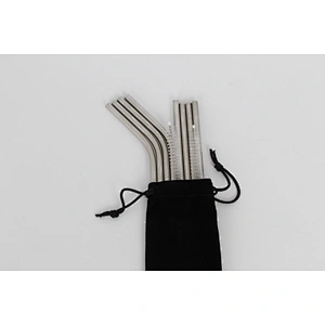 Reusable metal bubble tea milkshake silver straight bend stainless steel  straw set