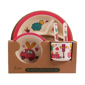 Bamboo fibre 5-piece cartoon printed children dinner set Bamboo fiber kids set