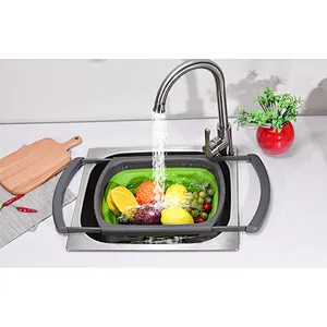 Union Source Collapsible Drain Basket/Silicone Expandable Folding Drain Basket Fruit Vegetable Washing