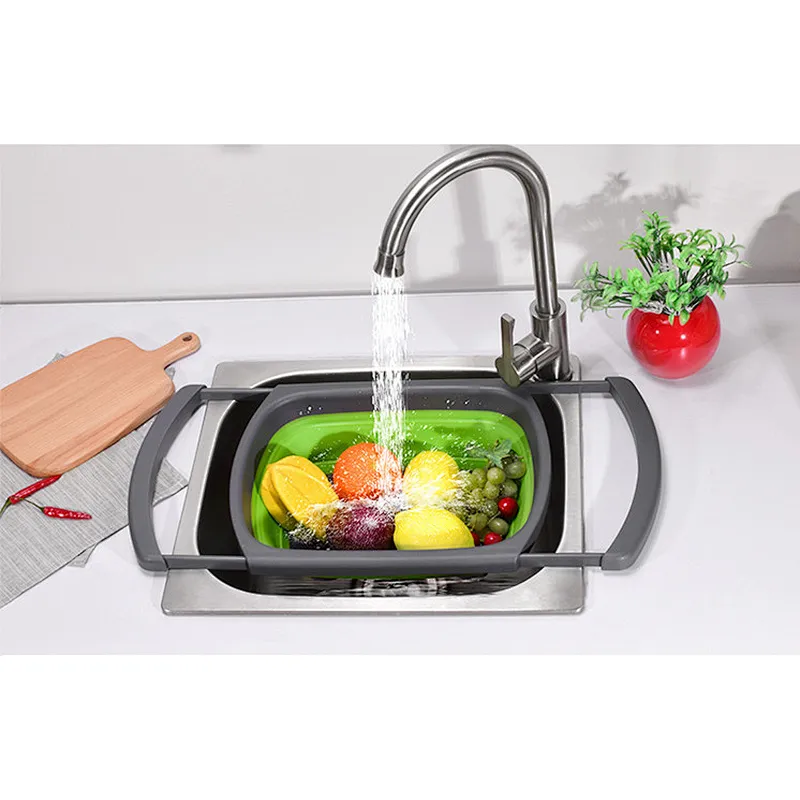 Union Source Collapsible Drain Basket/Silicone Expandable Folding Drain Basket Fruit Vegetable Washing