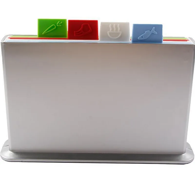 Union Source High quality eco- friendly four 4 color-coded plastic  kitchen chopping boards set  with holder
