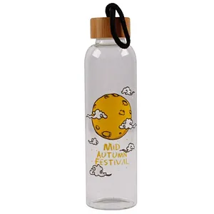 hot sale 550ml straight body best selling portable clear glass tea mug with bamboo cover