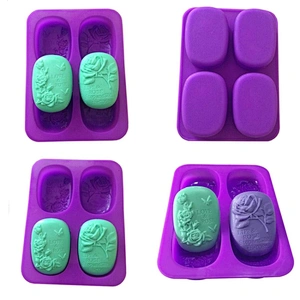 Decorative 4 Cavity Nonstick purple Round silicon soap mold