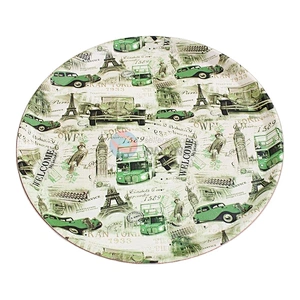 Low Price Household Restaurant Dinnerware Fashion Green Printed Butter Ceramic Plate Dish