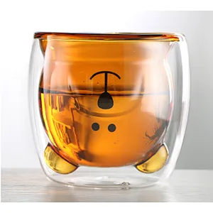 Union Source wholesalers custom color bear clear milk tea coffee tumbler double wall glass mug cup