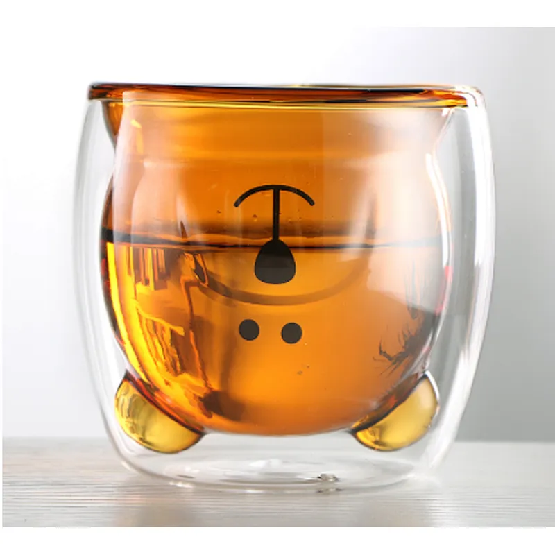 Union Source wholesalers custom color bear clear milk tea coffee tumbler double wall glass mug cup