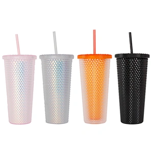 BPA Free Double Wall Stainless Steel Insulated Matte Color Studded Tumbler Cups With Lid Straw