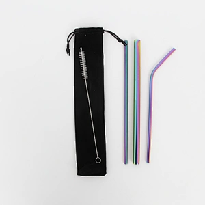 Eco Friendly Customized Reusable Food Grade Rainbow Color Stainless Steel Drinking Straws Set With Brush