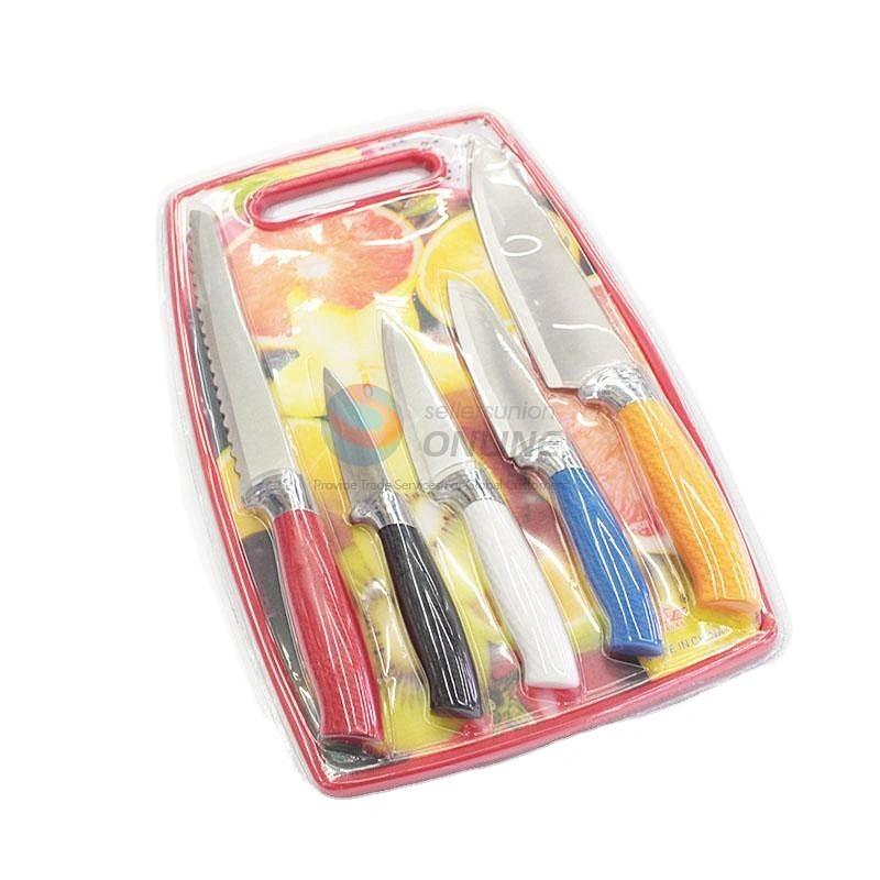 good quality household Fashion Print colorful non stick chef kitchen knife set with cutting board