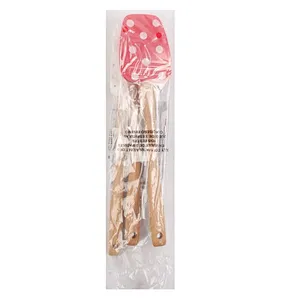 wholesale fashion 3 piece utensils kitchen baking bamboo wooden silicone spatula set with custom