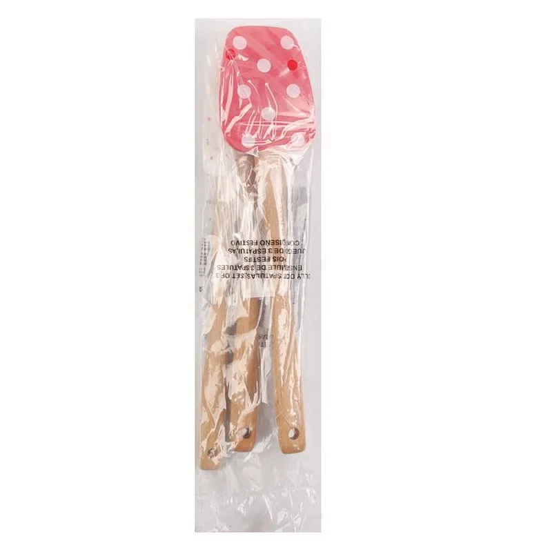 wholesale fashion 3 piece utensils kitchen baking bamboo wooden silicone spatula set with custom