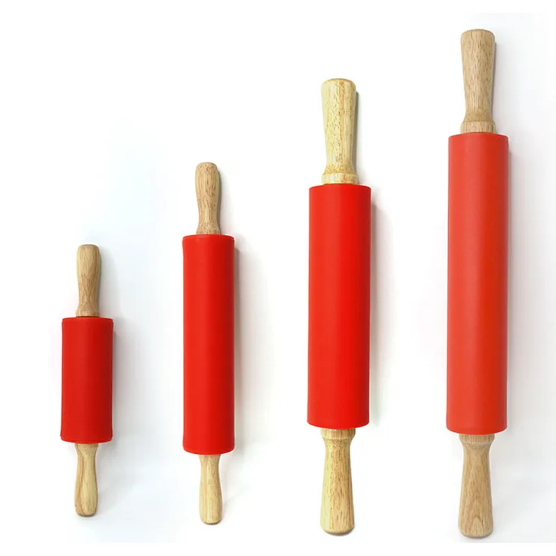 Union Source Bakeware Accessories Baking Silicone Rolling Pin With bamboo handle