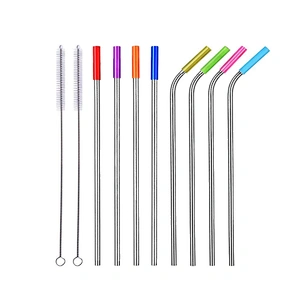 Union Source Folding metal stainless steel silicone straw With Cleaning Brushes