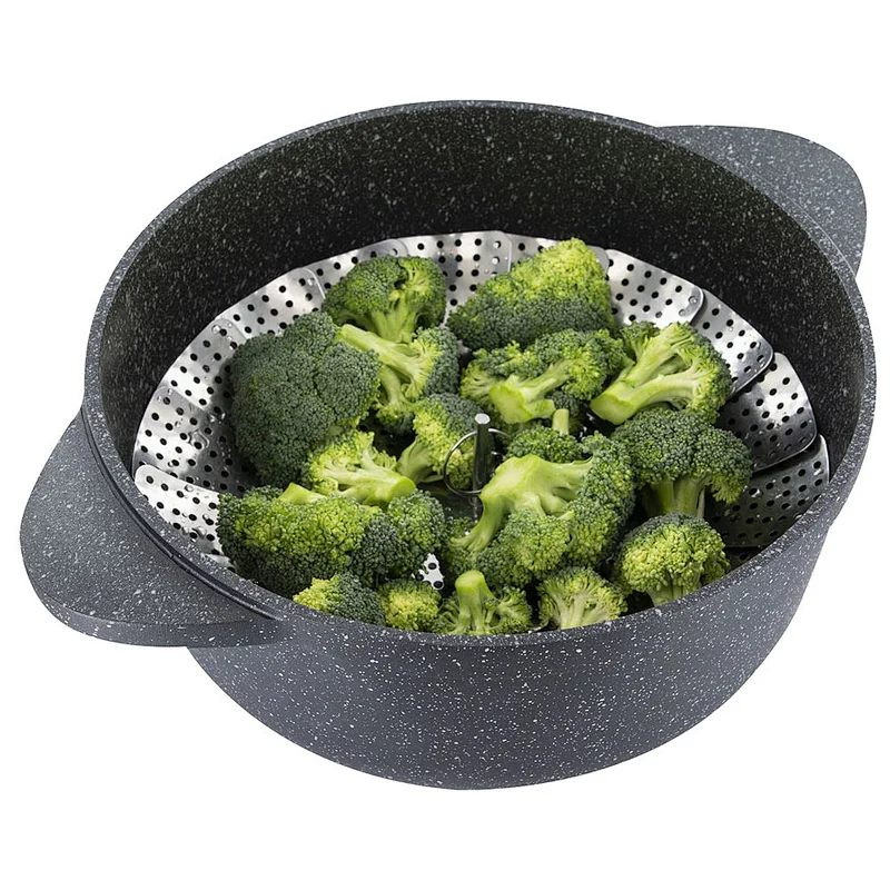 Stainless Steel Foldable Steamer Food Steamer Basket with Extendable Handle  For Kitchen