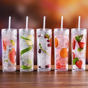 Hot Sale 16oz/480ml Clear Plastic Coffee Bottle Sublimation Skinny Tumbler Cups With Straw And Lid