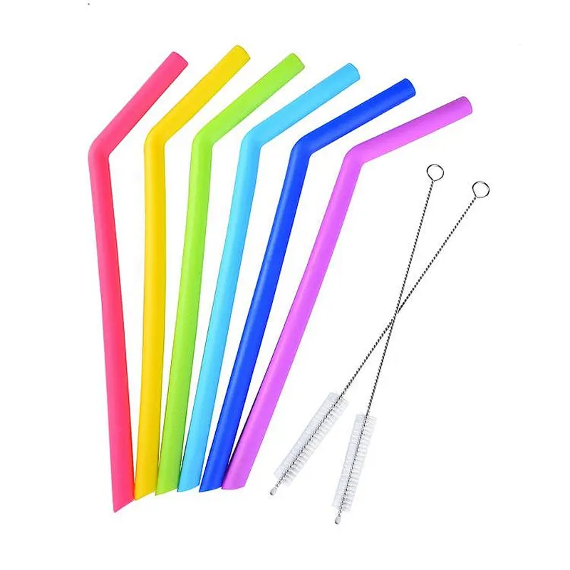Union Source 6pcs food grade silicone drinking straw with two brush