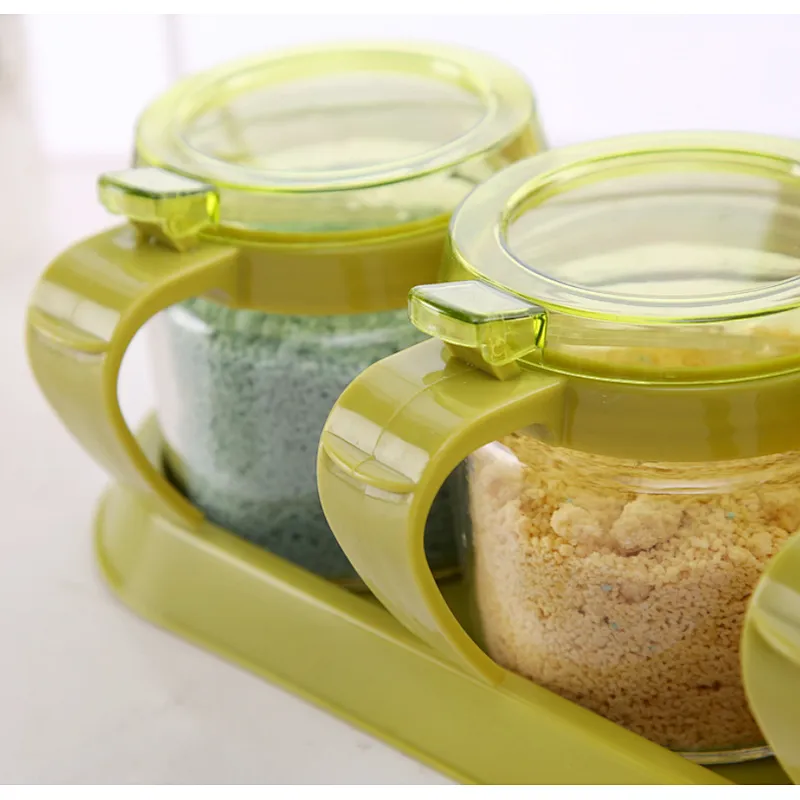 Union Source Set Of 3 Pcs Glass Spices Powder Bottles/Salt Pepper Condiment Container