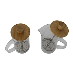 portable drinkware French Press Coffee Pot  tea maker Bamboo Plunger Glass Pot With handle