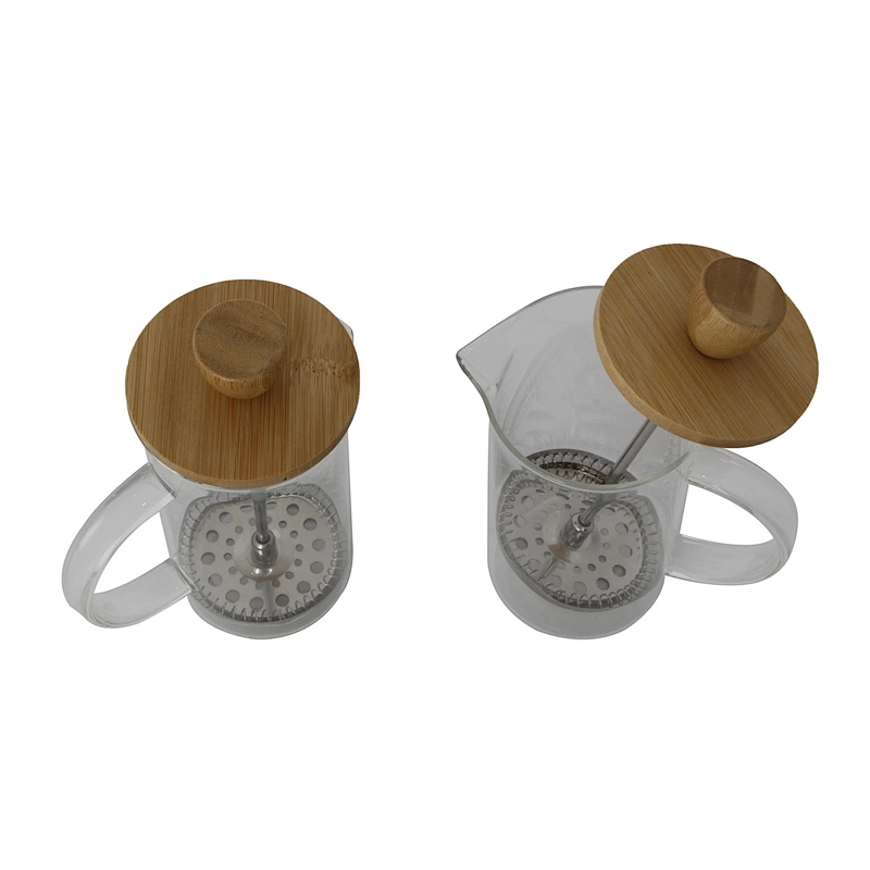 portable drinkware French Press Coffee Pot  tea maker Bamboo Plunger Glass Pot With handle