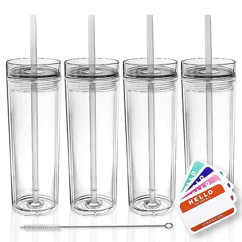 Hot Sale 16oz/480ml Clear Plastic Coffee Bottle Sublimation Skinny Tumbler Cups With Straw And Lid