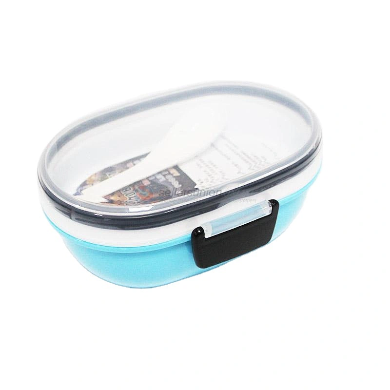 Best Selling Wholesale Blue Leak Proof Clear Lid Bento Lunch Box Plastic Food Container With Spoon