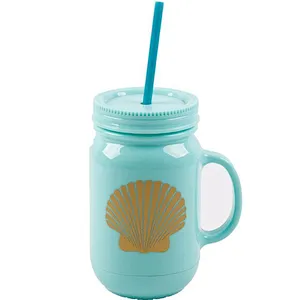 wholesale 500ml double wall   portable leak proof  plastic mason water bottle with handle