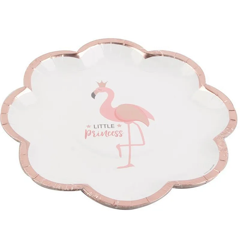 8pcs Floral Flamingo Paper Party Plates Set /Decorative Tableware for Birthday Parties, Weddings,Life Celebrations