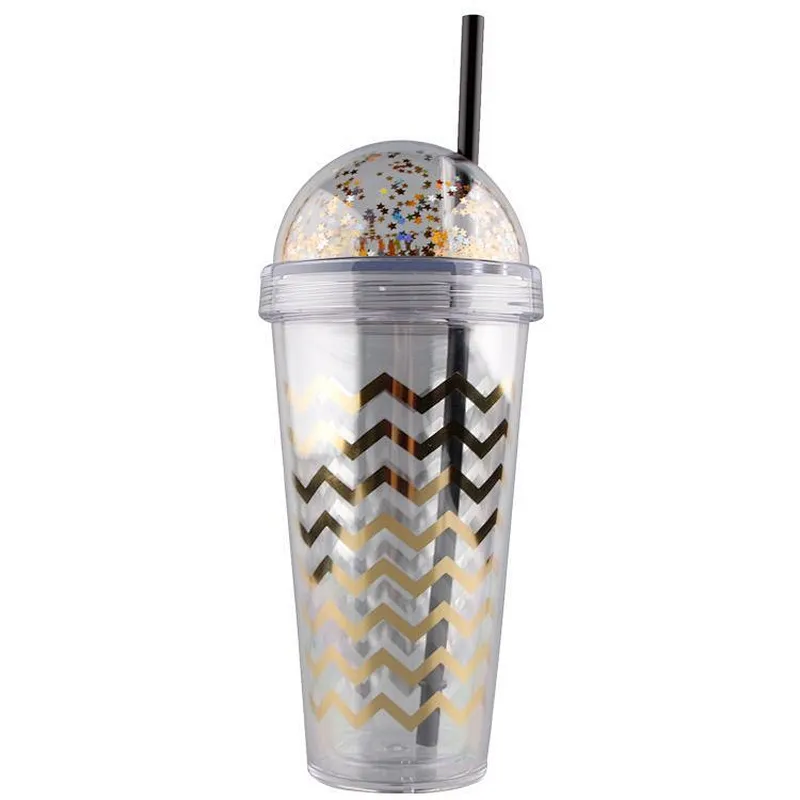 Hot Selling 16oz Korean Double wall Plastic Glitter Gift Portable Tea Tumbler Plastic Drinking Water Bottle For Girl sequins str