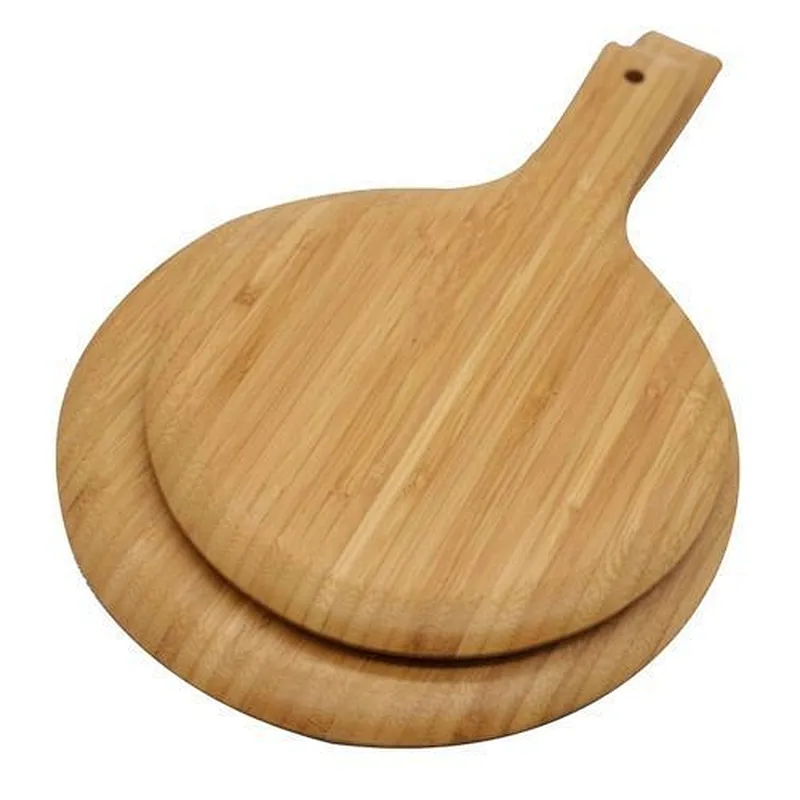Home kitchen  round shape wood tray bamboo pizza peel cutting board  with a short handle