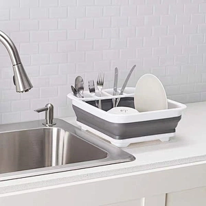 Union Source kitchen collapsible folding plastic over sink organizer  tableware dinnerware plate dish drying rack