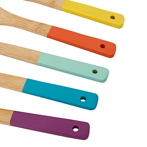 Natural kitchen set serving tools 5pcs set of bamboo cookware tools with multi-color handles