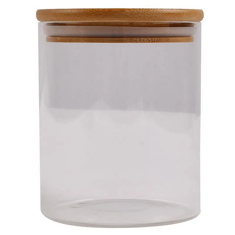 Union Source spice metal container food high borosilicate kitchen glass storage jar with airtight wood lids