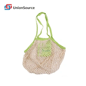 Washable fashion reusable eco cotton net mesh long handles tote fruit vegetables grocery shopping bags